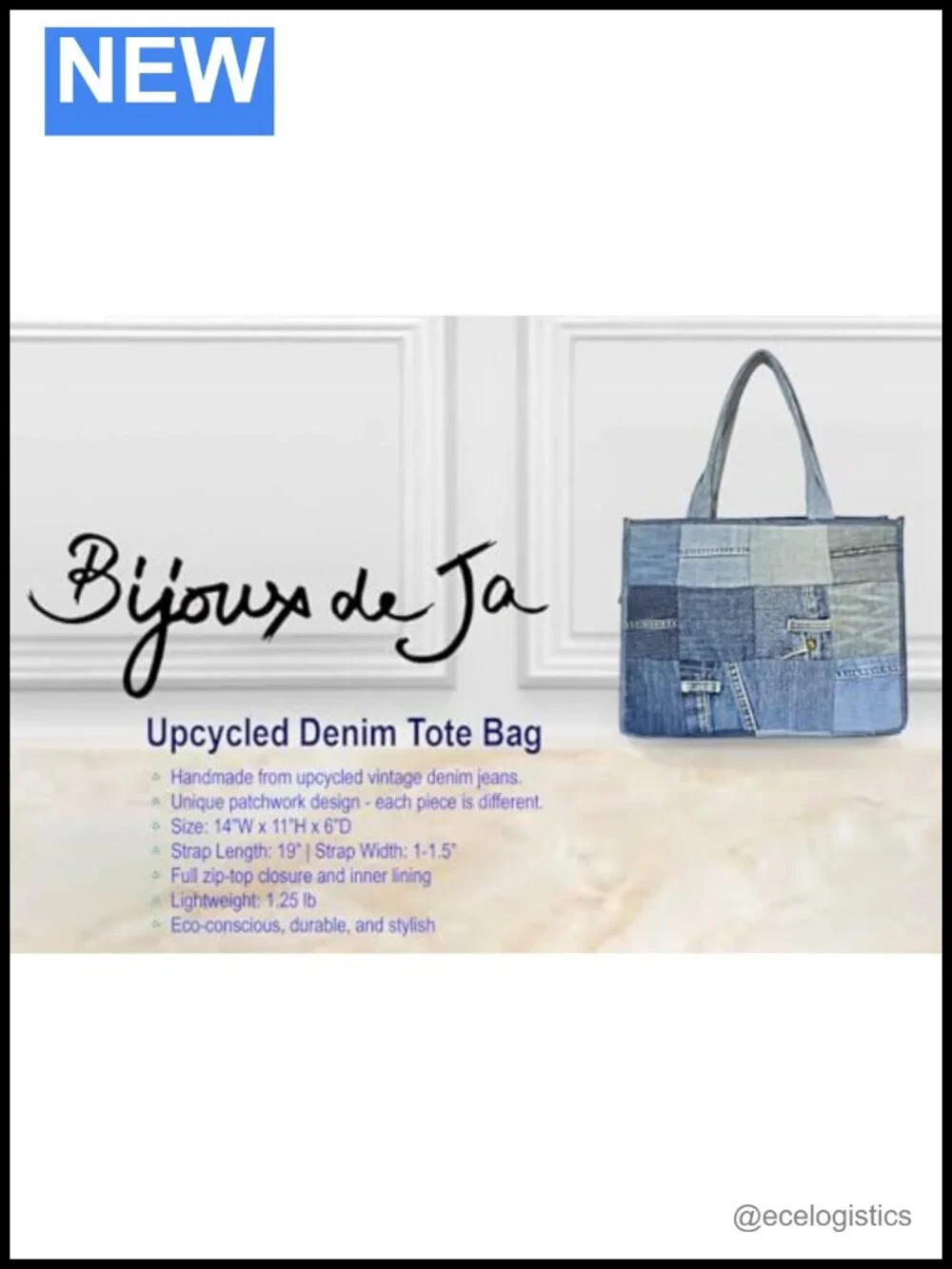 Upcycled Denim Patchwork Tote Bag Handmade Quilted Jean Purse Large Vintage Top